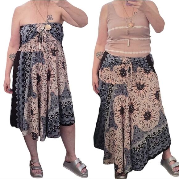 Joob Joob Blue Floral Boho Chic Multi Way Asymmetrical Maxi Skirt Size L / XL - Picture 6 of 15